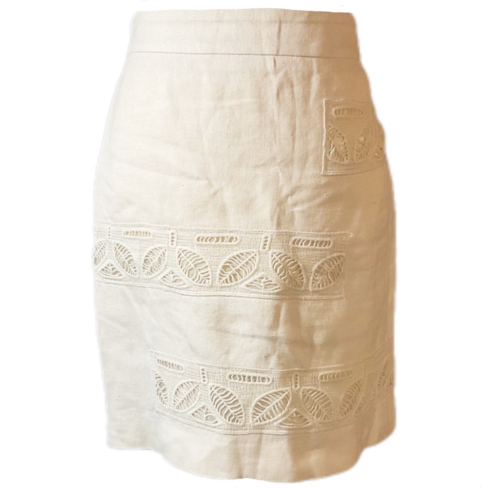 Anthropologie Moulinette Soeurs Embroidered Linen Mini Skirt